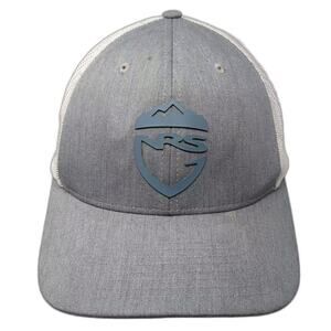 NRS Trucker Hat Gray White OS Adjustable Snapback Mesh Back Rubber Shield Logo